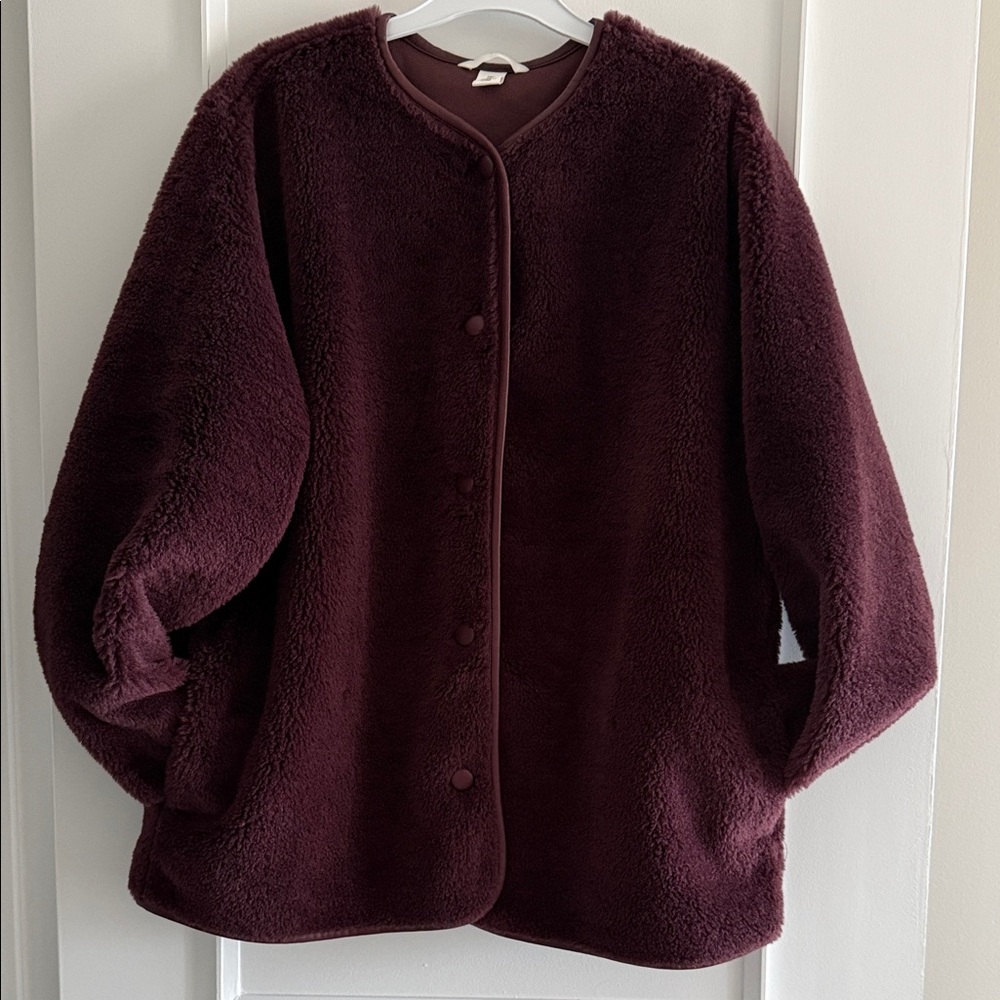 H&M Plush Teddy Fleece Jacket in Deep Burgundy sz XL New